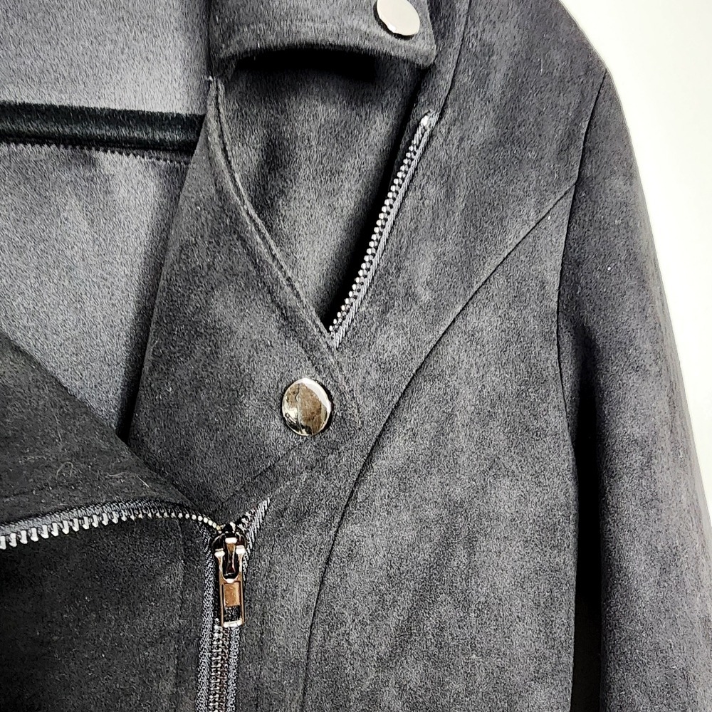 Alya Faux Suede Moto Jacket Small Polyester Black - Picture 3 of 9